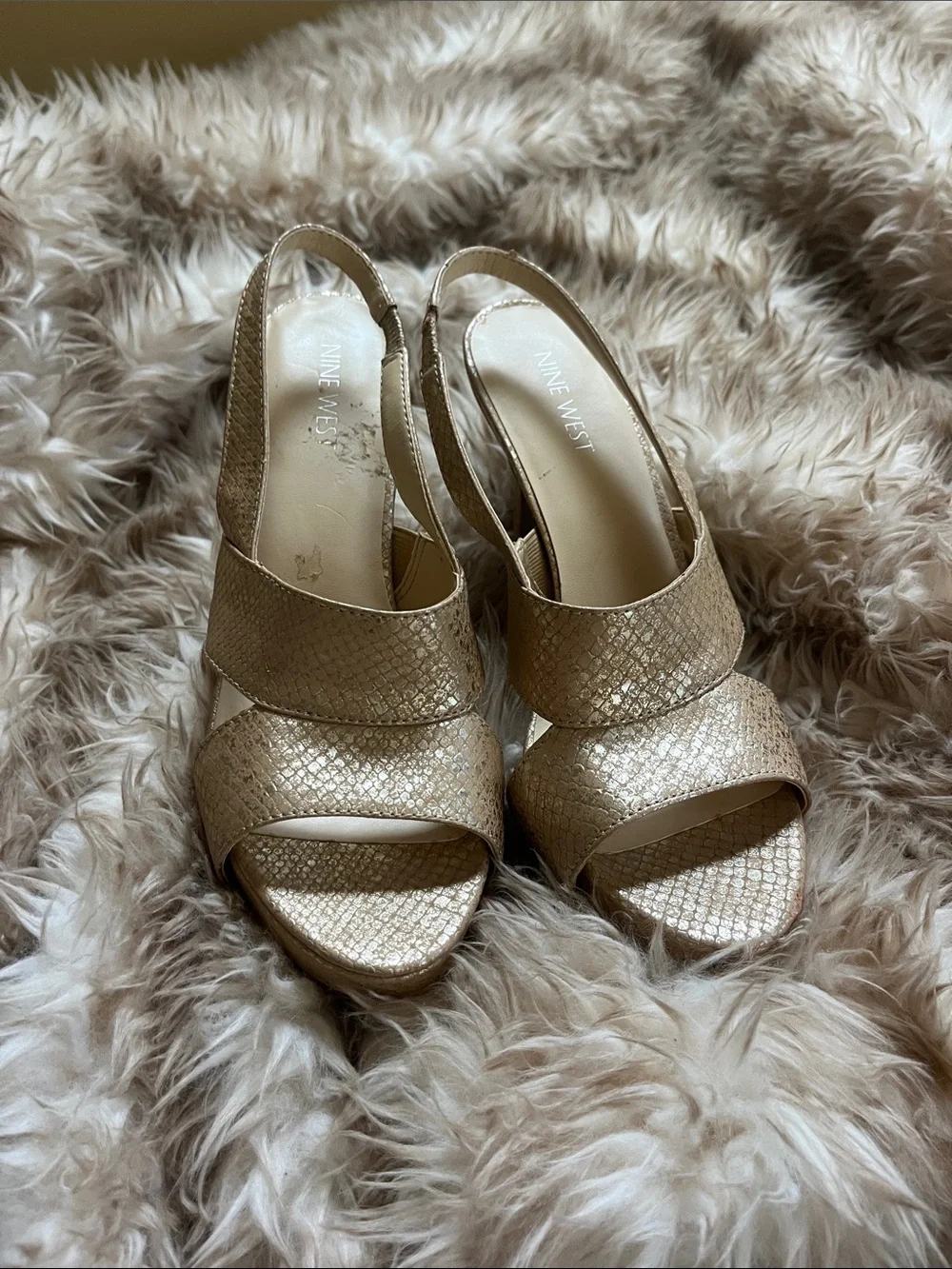 Nine West Metallic Gold Textured Slingback Heels